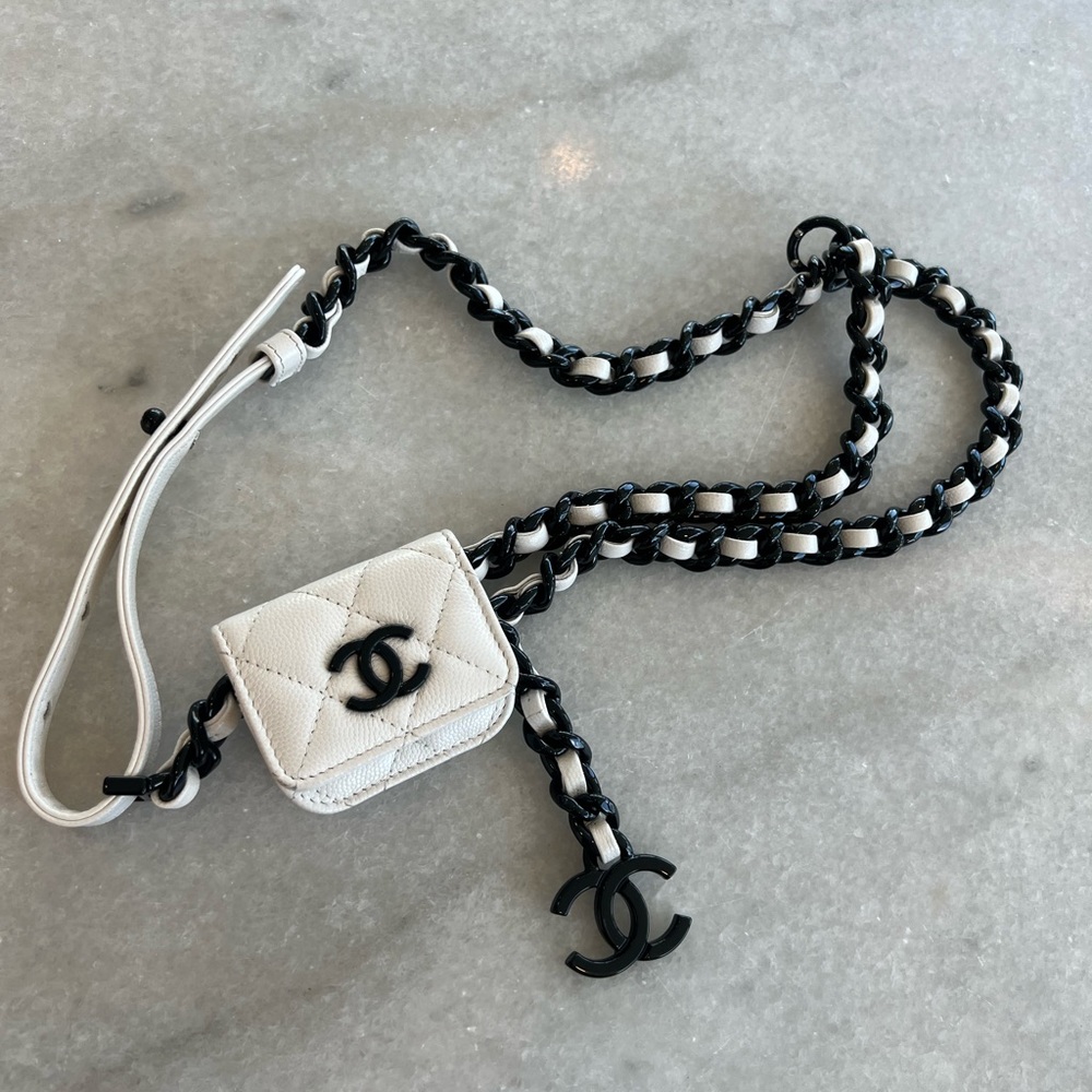 Chanel white leather belt bag black hardware